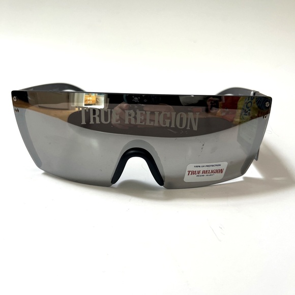 New Original TRUE RELIGION Shield Sunglasses Mirror Matte Acetate Rimless Logo - Picture 3 of 8